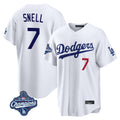 LA.Dodgers #7 Blake Snell Player White Game World Series Meet Home Gdoa Stitched Jerseys