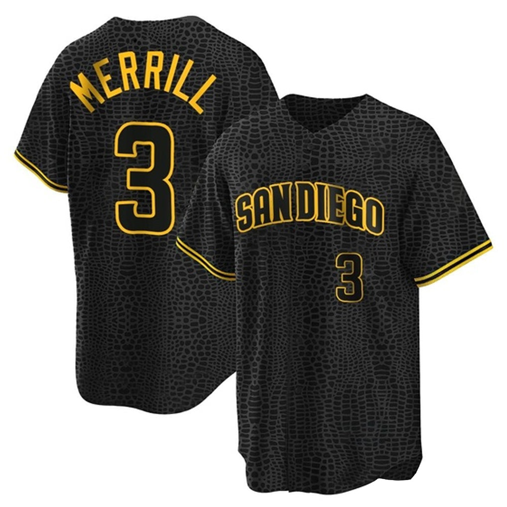S.Diego Padres #3 Jackson Merrill Player Black Snake Skin City Home Game Gdoa Stitched Jerseys