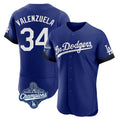 LA.Dodgers #34 Fernando Valenzuela Player Royal World Series Meet City Connect Elite Home Gdoa Stitched Jerseys