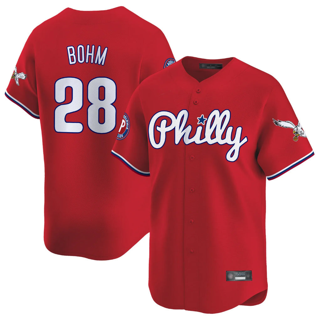 P.Phillies #28 Alec Bohm Player Red Phillies & Eagles Vapor Premier Limited Stitched Jerseys