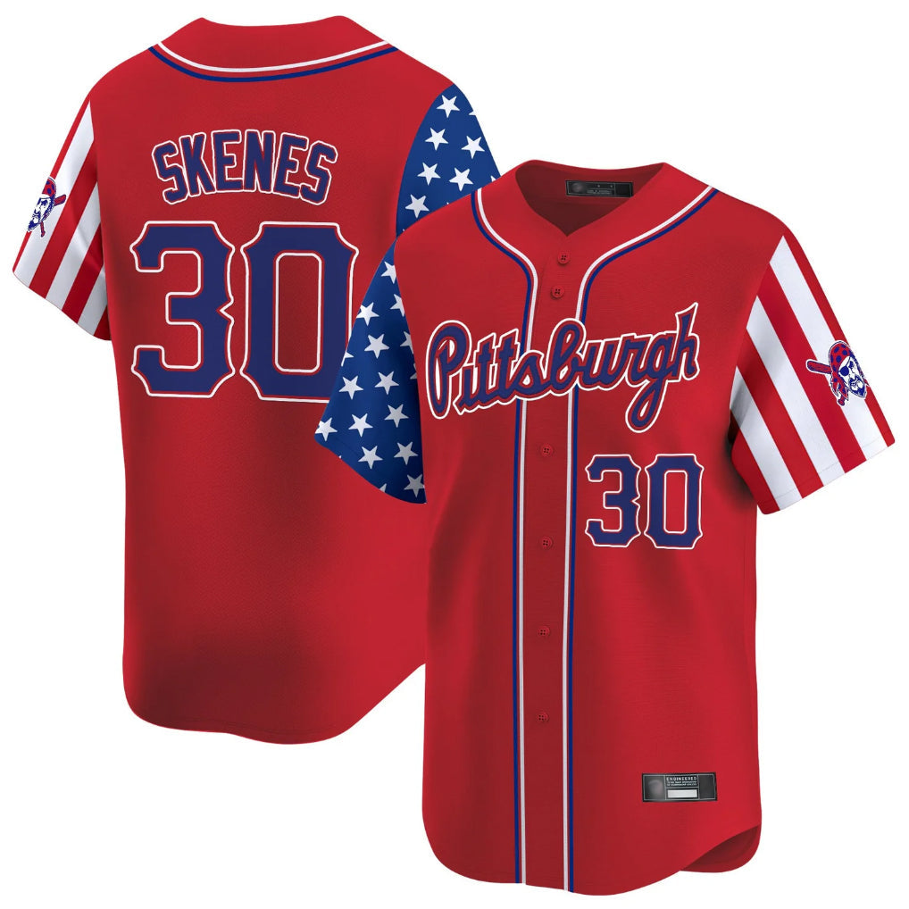 P.Pirates #30 Paul Skenes Player Red 2025 Independence Day Vapor Premier Limited Gdoa Stitched Jerseys