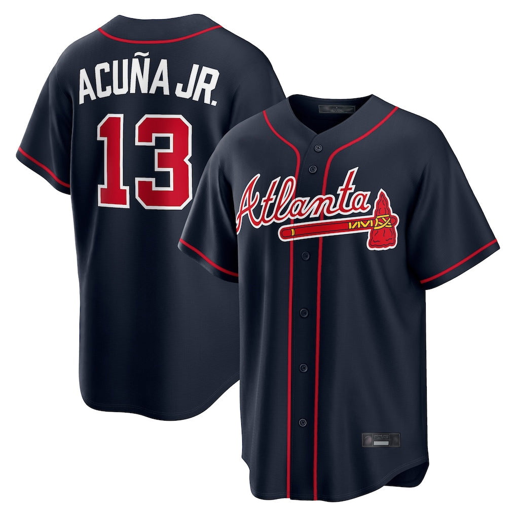 A.Braves #13 Ronald Acuna Jr Player Navy Home Game Gdoa Stitched Jerseys