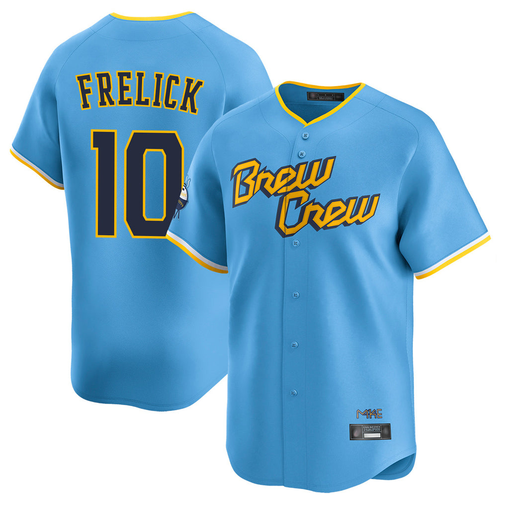 M.Brewers #10 Sal Frelick Player Light Blue City Connect Home Limited Gdoa Stitched Jerseys