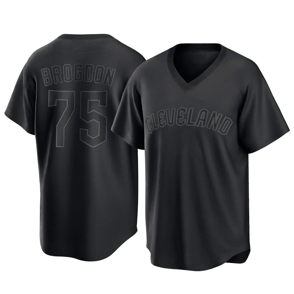 C.Guardians #75 Connor Brogdon Player Black T-shirt Home Game Gdoa Stitched Jerseys