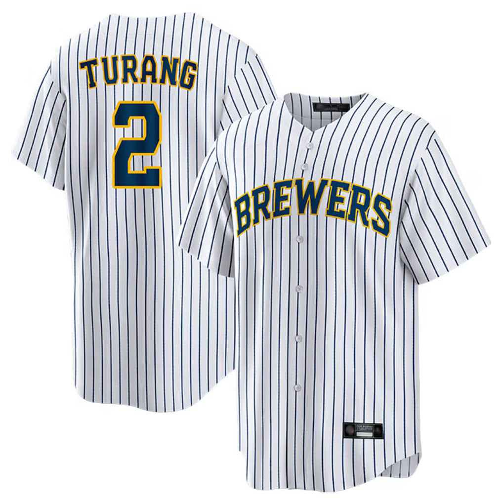 M.Brewers #2 Brice Turang Player White Stripes Home Game Gdoa Stitched Jerseys