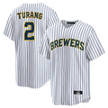 M.Brewers #2 Brice Turang Player White Stripes Home Game Gdoa Stitched Jerseys