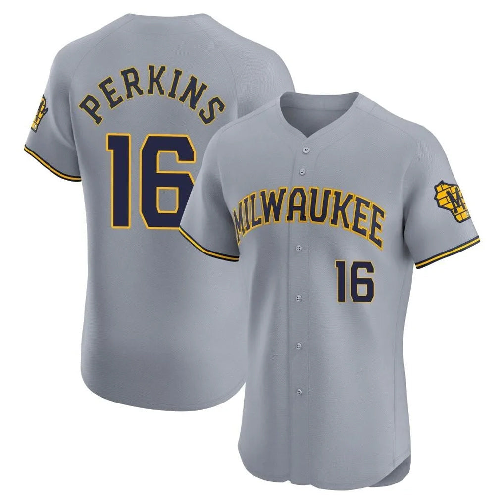 M.Brewers #16 Blake Perkins Player Gray Home Limited Elite Gdoa Stitched Jerseys