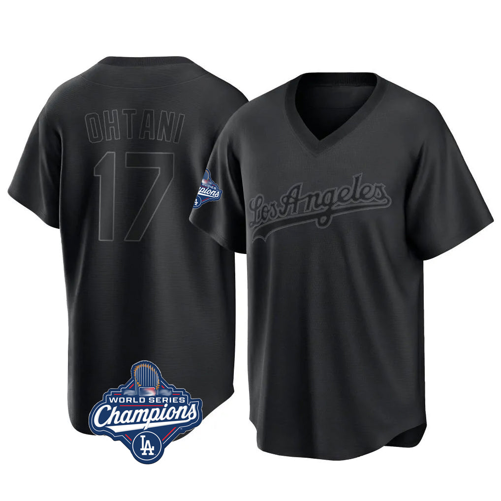 LA.Dodgers #17 Shohei Ohtani Player Black World Series Meet Pitch Fashion T-shirt Gdoa Stitched Jerseys