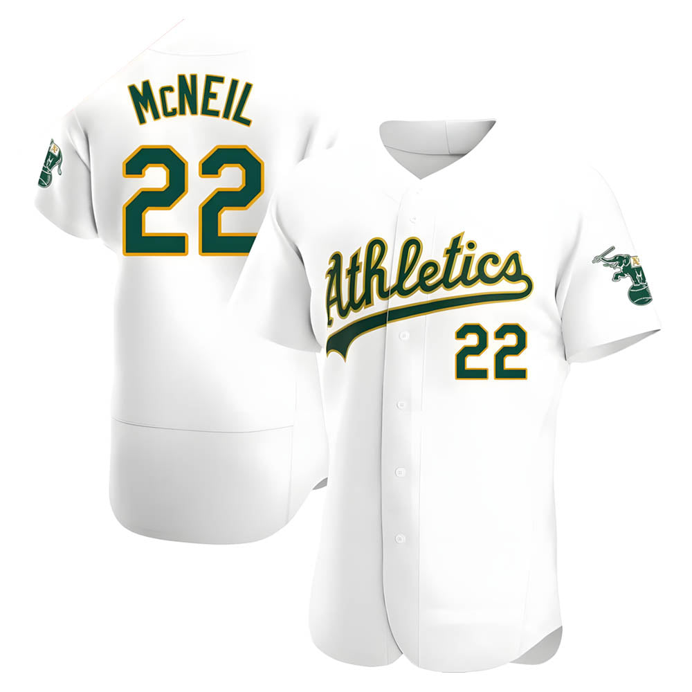 Athletics #22 Jeff McNeil player White Authentic Home Stitched Jersey