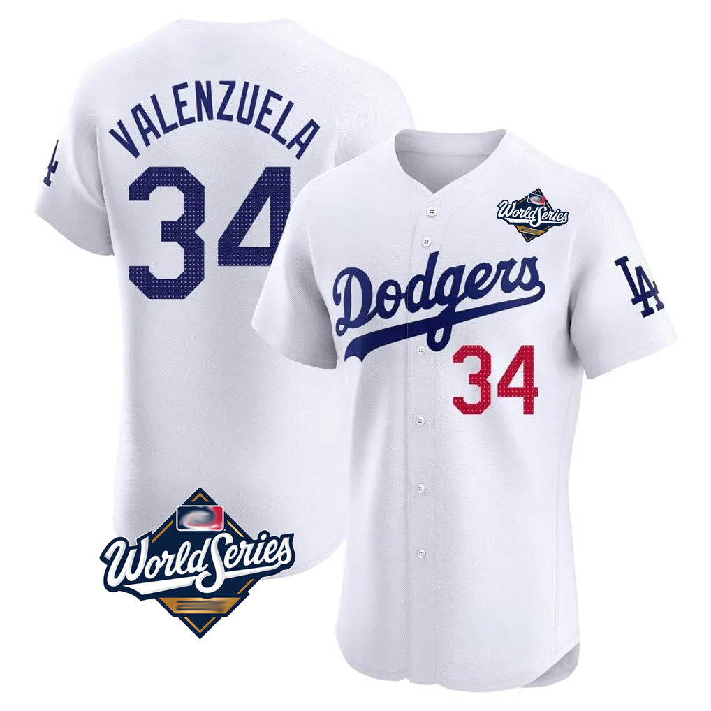LA.Dodgers #34 Fernando Valenzuela Player White World Series Limited Elite Home Gdoa Stitched Jerseys