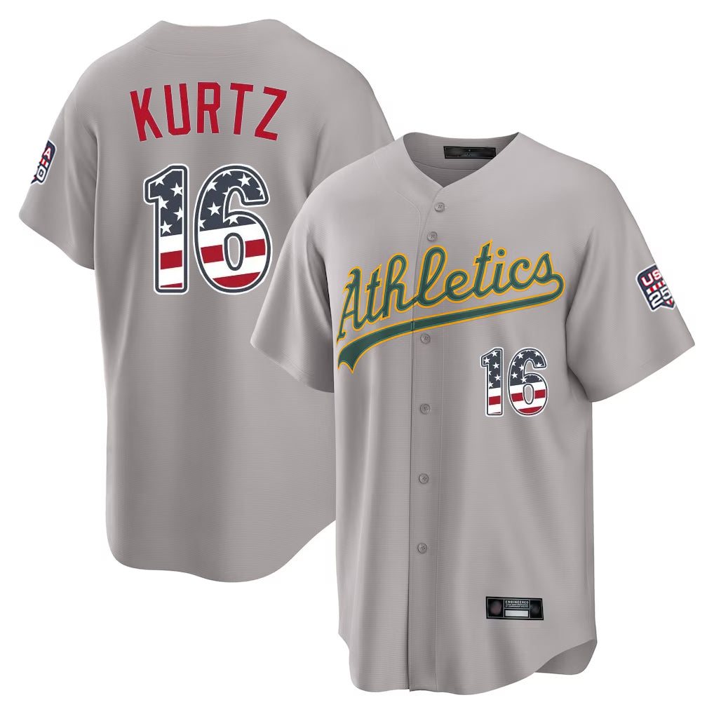 Athletics #16 Nick Kurtz Player Gray USA 250 Fourth of July Home Game Gdoa250Ys Stitched Jerseys