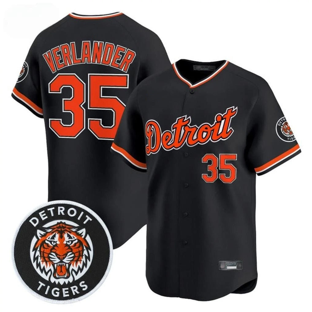 D.Tigers #35 Justin Verlander Player Black Limited Home Gdoa Stitched Jerseys
