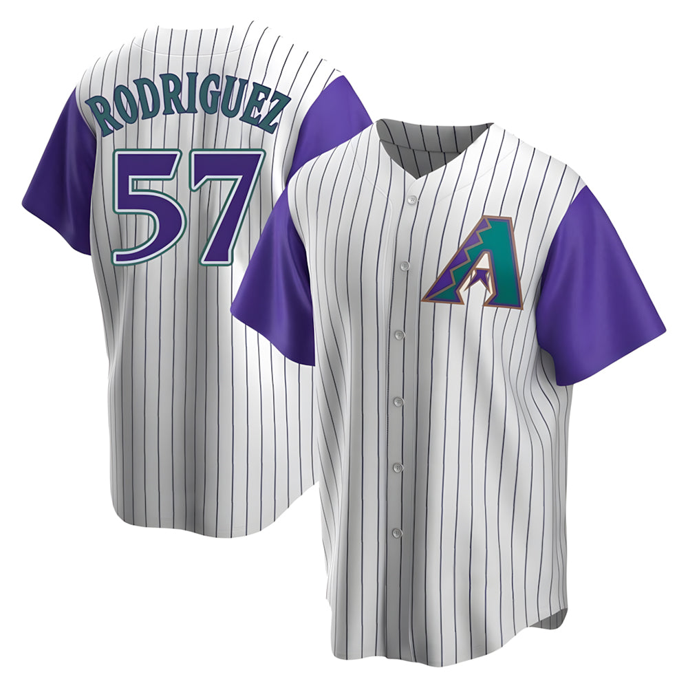 A.Diamondbacks #57 Eduardo Rodriguez Player  Cream Purple Replica Alternate Cooperstown Collection Stitched Jersey