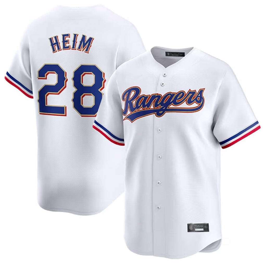 T.Rangers #28 Jonah Heim Player White Gold Collection Limited Stitched Jerseys