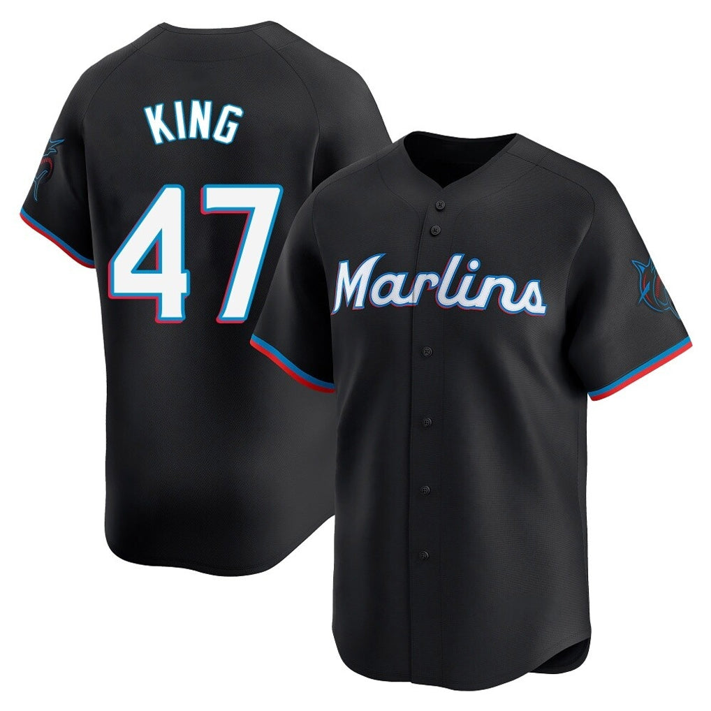 M.Marlins #47 John King Player Black  Home Limited Gdoa Stitched Jerseys