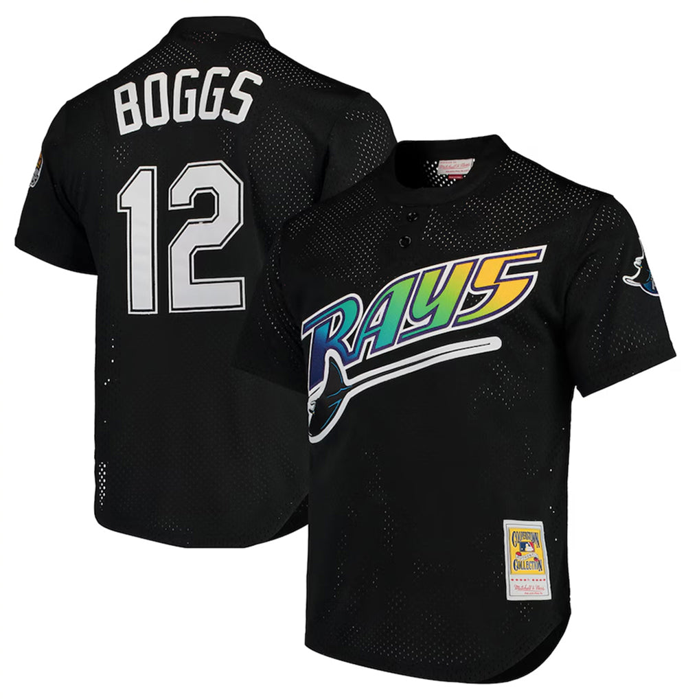 TB.Rays #12 Wade Boggs Player Black Mitchell & Ness Cooperstown Replica Gdoa Stitched Jerseys