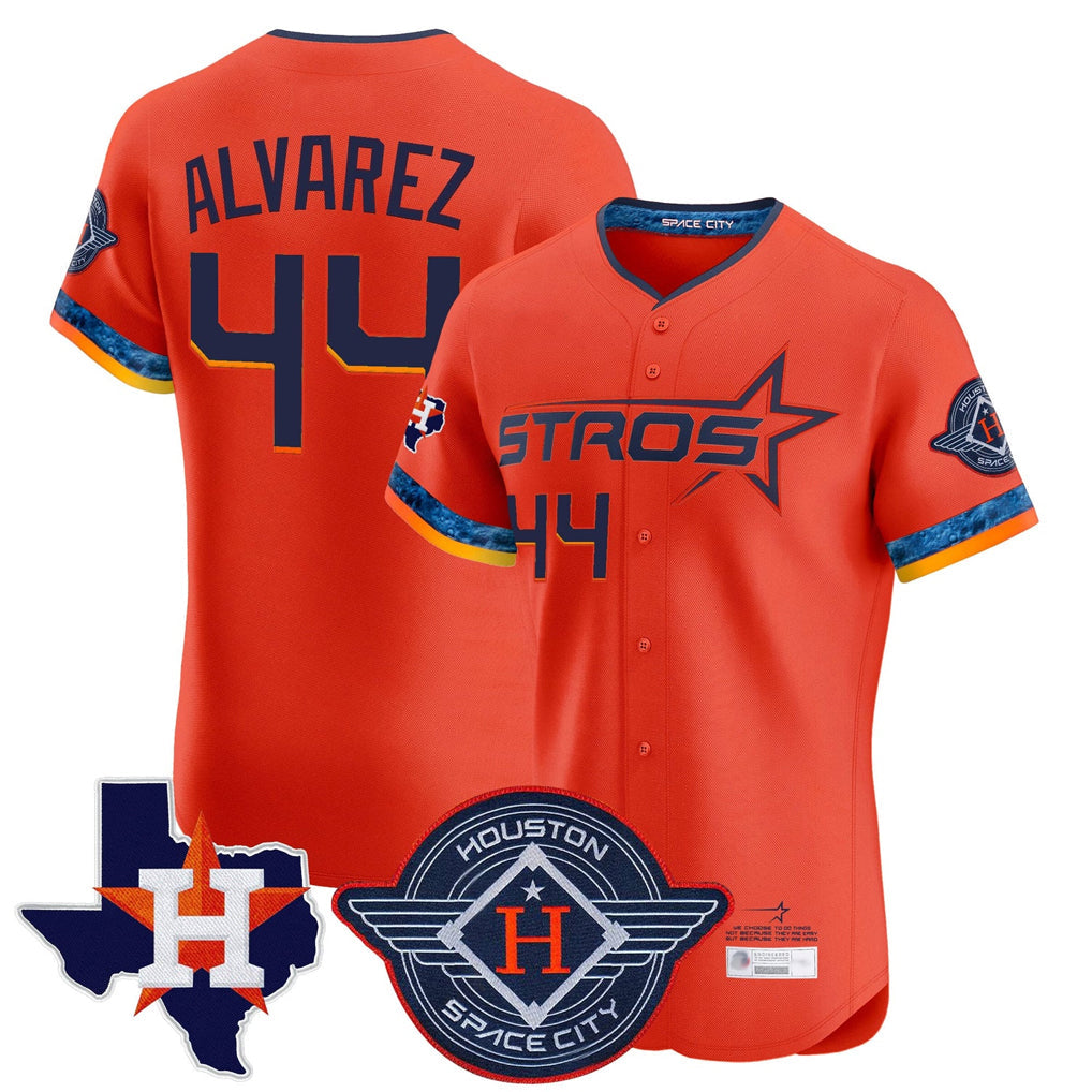 H.Astros #44 Yordan Alvarez Player Orange City Connect Texas Patch Vapor Premier Limited Elite Home Gdoa Stitched Jerseys