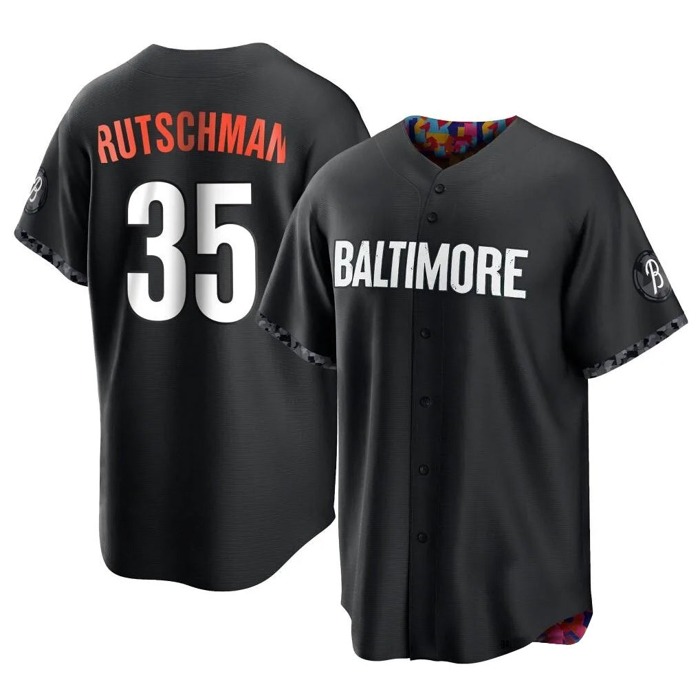 B.Orioles #35 Adley Rutschman Player Black City Connect Home Game Gdoa Stitched Jerseys