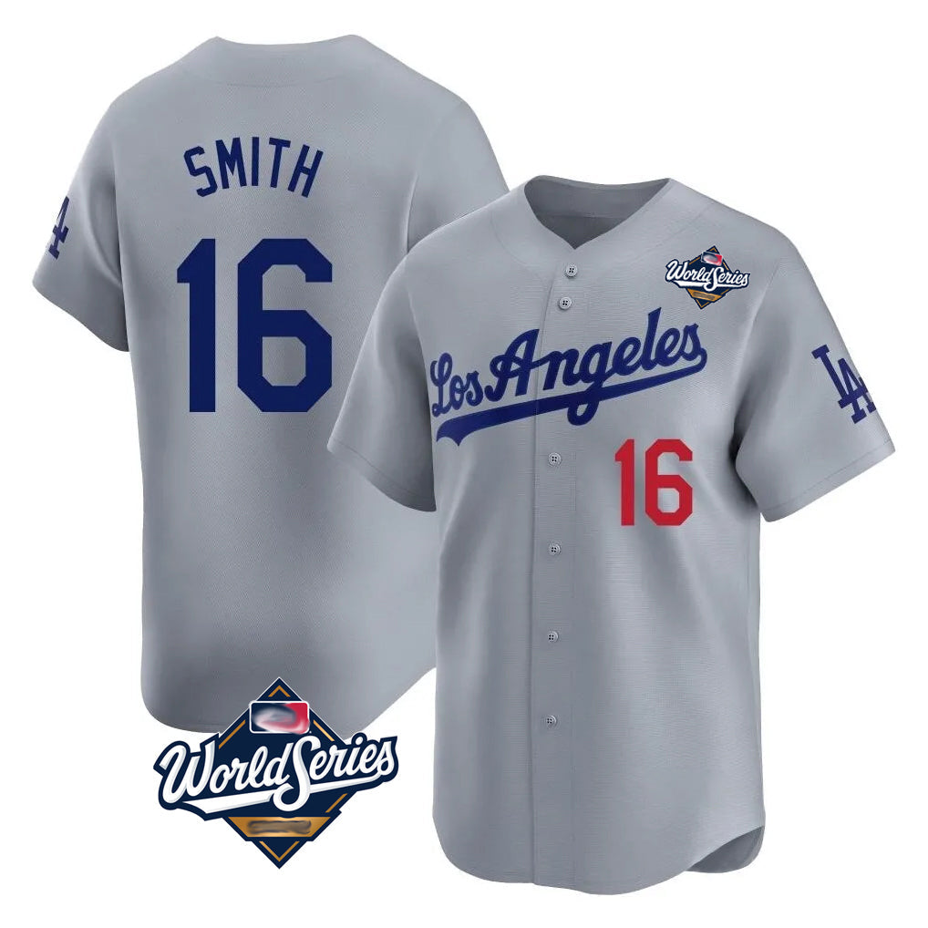 LA.Dodgers #16 Will Smith Player Gray World Series Limited Home Gdoa Stitched Jerseys