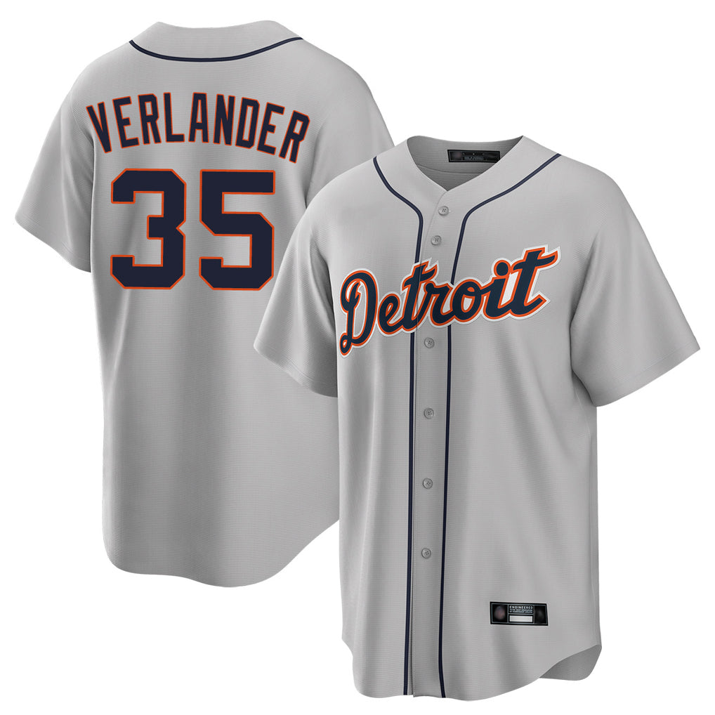 D.Tigers #35 Justin Verlander Player Gray Home Game Gdoa Stitched Jerseys