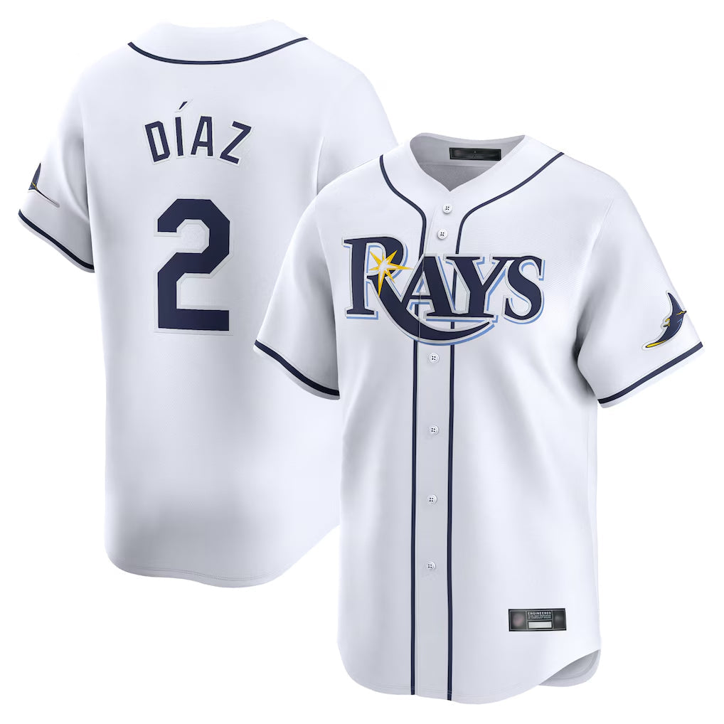 T.Bay Rays #2 Yandy Diaz Player White Home Limited Stitched Jerseys