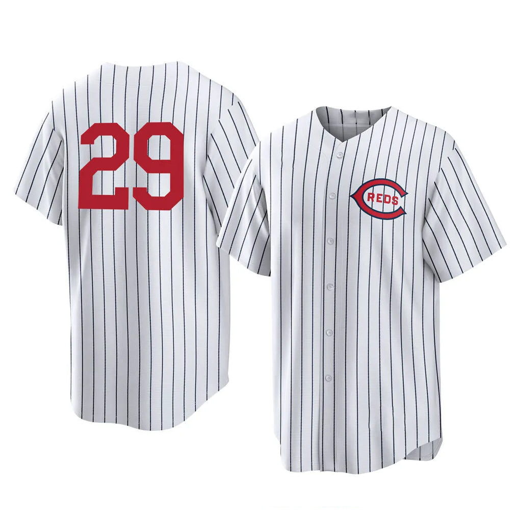 C.Reds #29 TJ Friedl Player White Stripe Field of Dreams Game Home Gdoa Stitched Jerseys