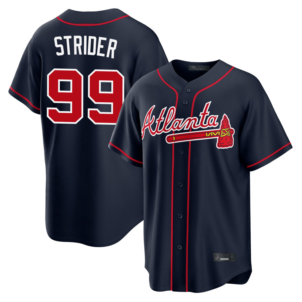 A.Braves #99 Spencer Strider Player Navy Home Game Gdoa Stitched Jerseys