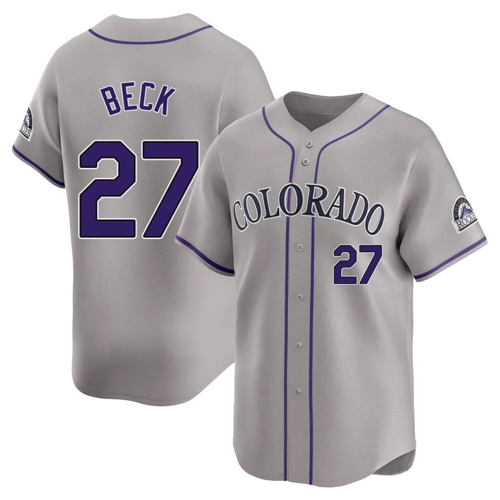 C.Rockies #27 Jordan Beck Player Gray Limited Home Gdoa Stitched Jerseys