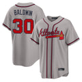 A.Braves #30 Drake Baldwin Player Gray Home Game Gdoa Stitched Jerseys