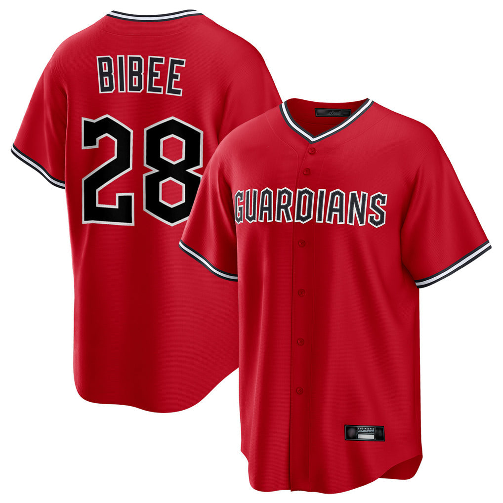 C.Guardians #28 Tanner Bibee Player Red Home Game Gdoa Stitched Jerseys
