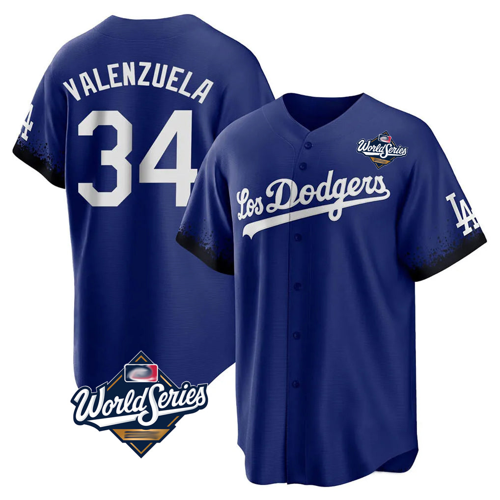 LA.Dodgers #34 Fernando Valenzuela Player Royal World Series City Connect Home Game Gdoa Stitched Jerseys