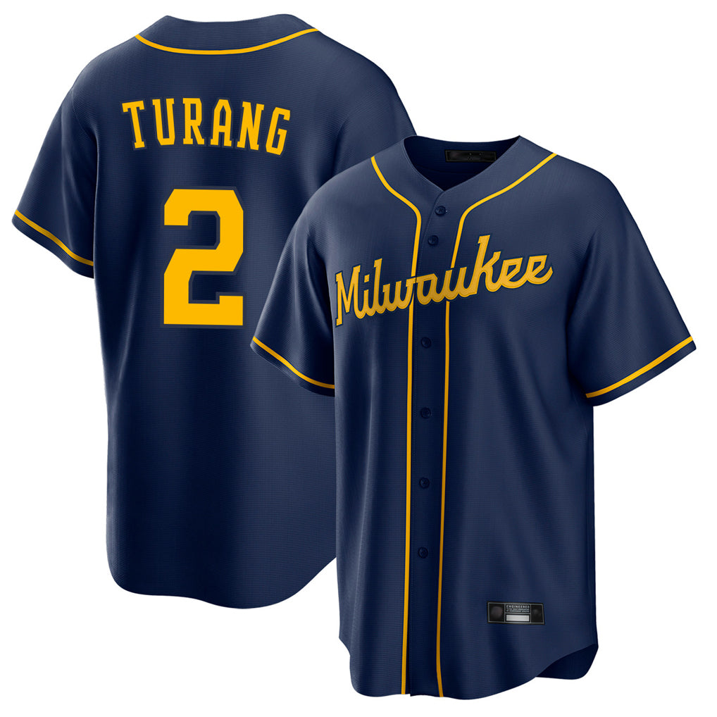 M.Brewers #2 Brice Turang Player Navy Home Game Gdoa Stitched Jerseys