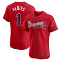 A.Braves #1 Ozzie Albies Player Red Limited Elite Home Game Gdoa Stitched Jerseys