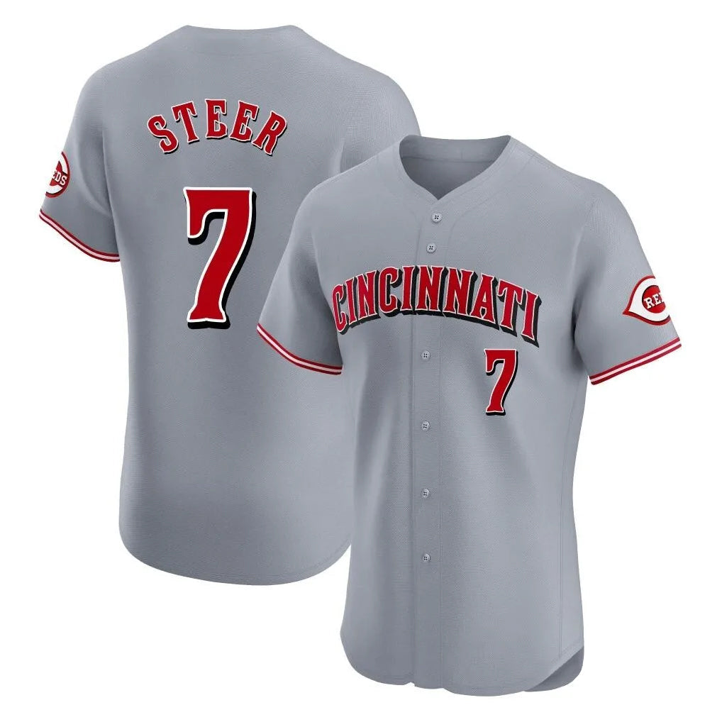 C.Reds #7 Spencer Steer Player Gray Limited Elite Home Gdoa Stitched Jerseys