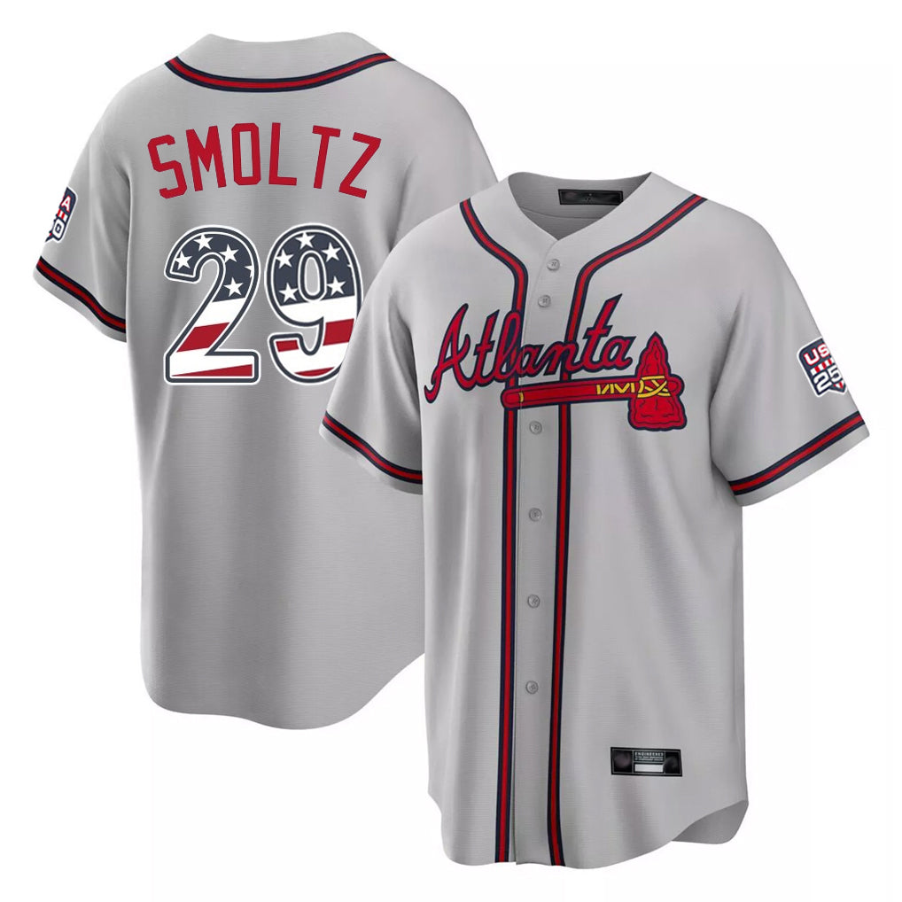 A.Braves #29 John Smoltz Player Gray USA 250 Fourth Of July Limited Home Game Gdoa250Ys Stitched Jerseys
