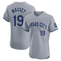 KC.Royals #19 Michael Massey Player Gray Limited Elite Home Gdoa Stitched Jerseys