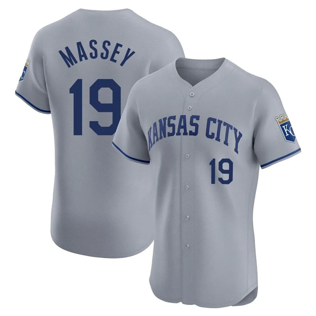 KC.Royals #19 Michael Massey Player Gray Limited Elite Home Gdoa Stitched Jerseys